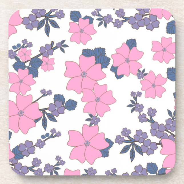 PINK AND PURPLE FLOWER PATTERN COASTER (Front)