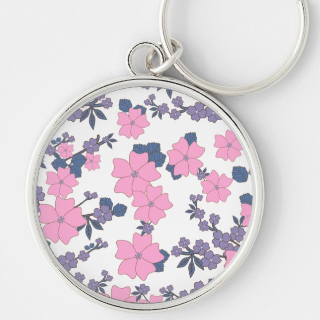 PINK AND PURPLE FLOWER PATTERN KEY RING (Front)
