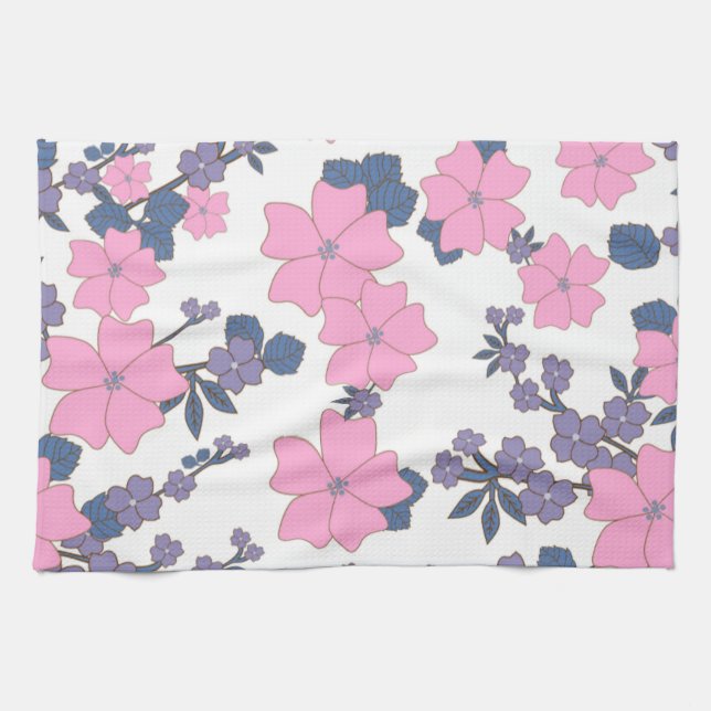 PINK AND PURPLE FLOWER PATTERN TEA TOWEL (Horizontal)