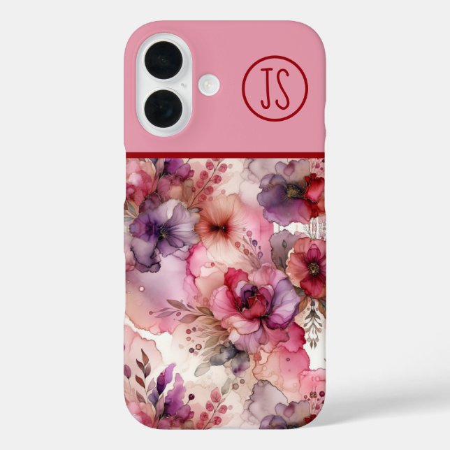 Pink and Purple Flowers Alcohol Ink Monogrammed Case-Mate iPhone Case (Back)