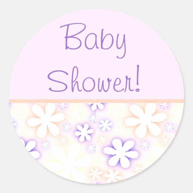 pink and purple flowers, BabyShower! Classic Round Sticker (Front)