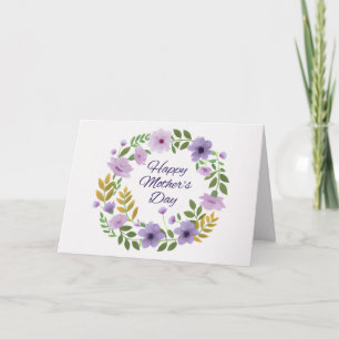Pink and Purple Flowers Floral Wreath Mother's Day Card