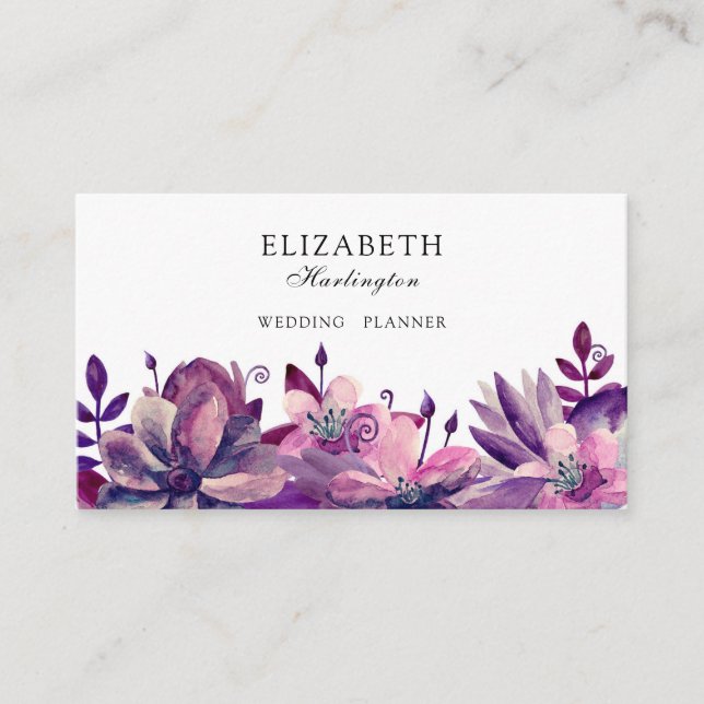 Pink and purple flowers. Florals card. Botanical Business Card (Front)