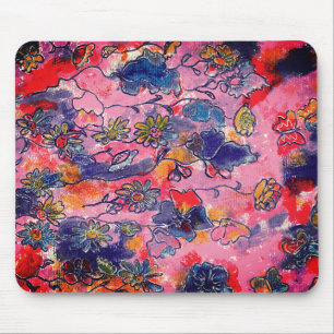 Pink and Purple Flowers Garden Original Watercolor Mouse Mat