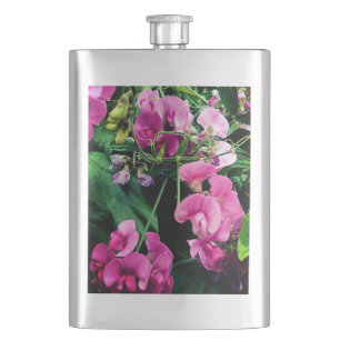 Pink and purple flowers hip flask