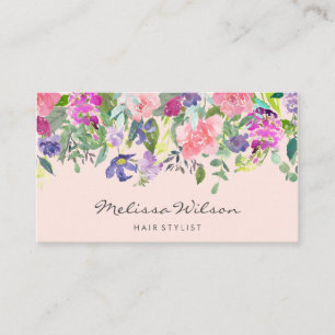 Pink And Purple Flowers Modern Handwriting Blush Business Card