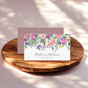 Pink And Purple Flowers Modern Handwriting Business Card