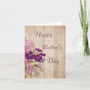 Pink and purple flowers on wood Mother's Day Card