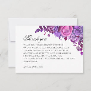 Pink and purple flowers. Watercolor lilac wedding Thank You Card