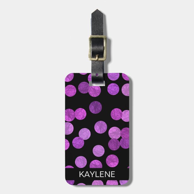 Pink and Purple Foil Dots Personalised Luggage Tag (Front Vertical)