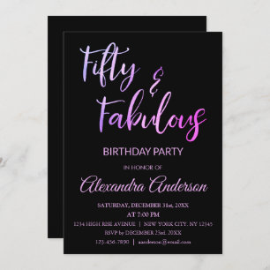 Pink and Purple Foil Fifty and Fabulous Invitation