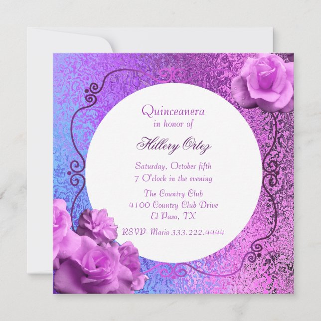Pink and Purple Foil Look Quinceanera Invitation (Front)