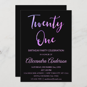 Pink and Purple Foil Twenty One 21st Birthday Invitation