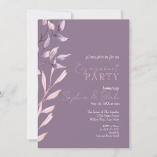 Pink and Purple Foliage Purple Engagement Party Invitation
