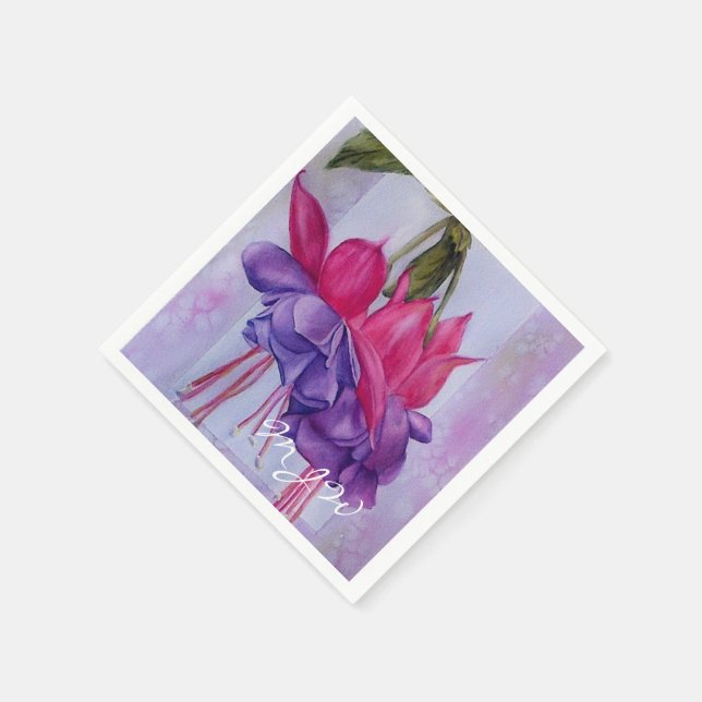 PINK AND PURPLE FUSCHIA FLOWER NAPKIN (Corner)