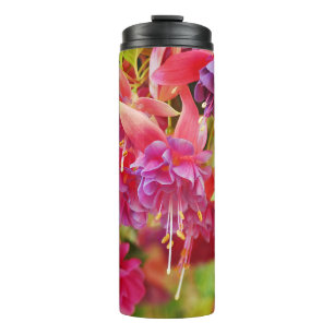 Pink and purple fuschia flowers thermal tumbler