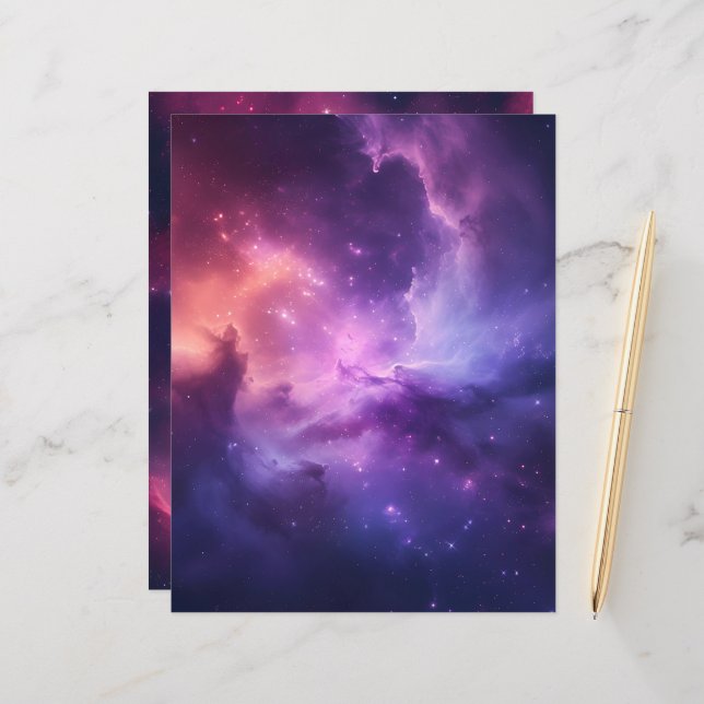 Pink and Purple Galaxy Background Scrapbook Paper (Front/Back In Situ)