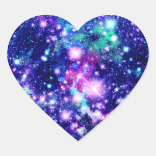 Pink and Purple Galaxy Stars Heart Sticker