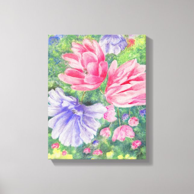Pink and Purple Garden Flowers Canvas Print (Front)