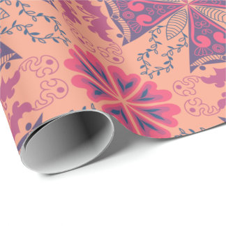 pink and purple geometric designs and floral motif wrapping paper