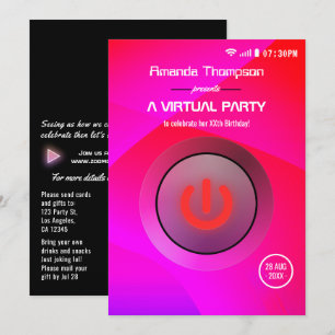 Pink and Purple Geometric Virtual Birthday Party Invitation