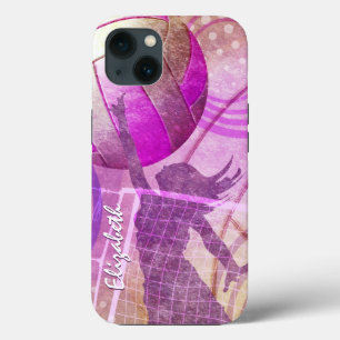 Pink and purple girls' volleyball iPhone 13 case