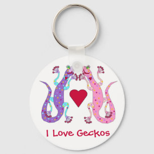 Pink and Purple Girly Geckos Key Ring