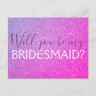 Pink and Purple Glitter and Sparkle Bridesmaid Invitation Postcard