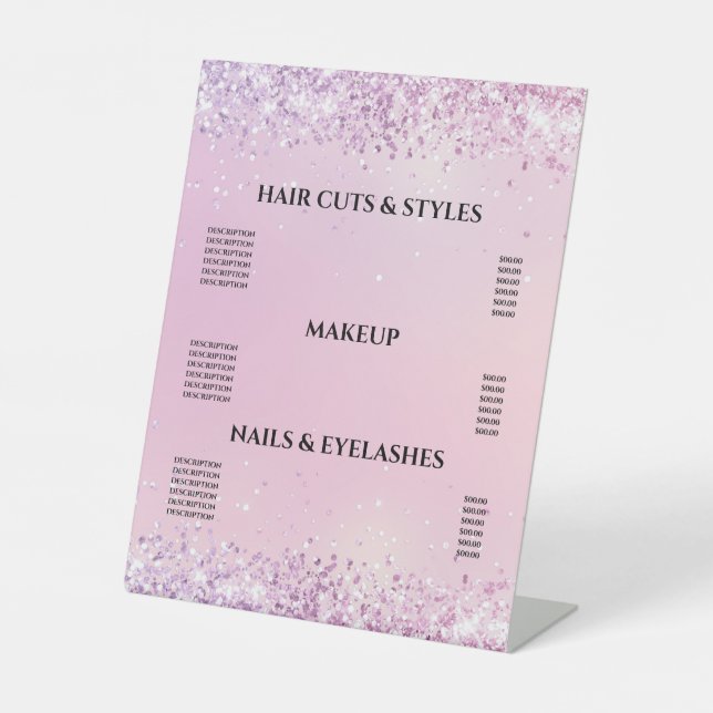 Pink and Purple Glitter Blush Hair Makeup Salon Pedestal Sign (Front)