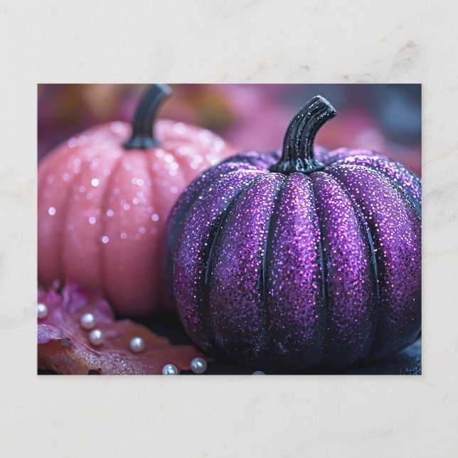 Pink and Purple Glitter Halloween Greeting Card (Front)