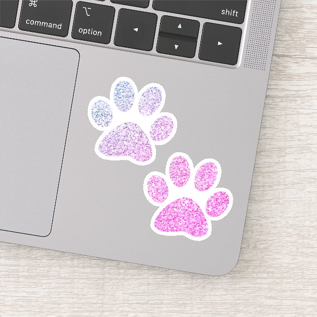 Pink and Purple Glitter Paw Prints Sticker (Detail)