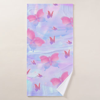 Pink and Purple Gradient Butterfly Bath Towel