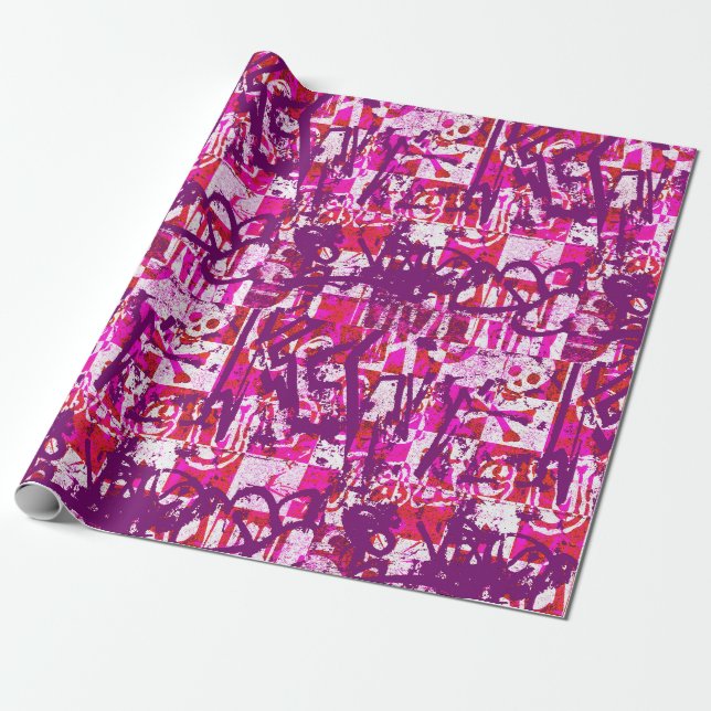 Pink and Purple Graffiti Wrapping Paper (Unrolled)