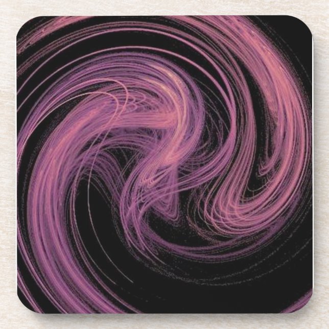 Pink and Purple Hairline Swirls on Black Coaster (Front)