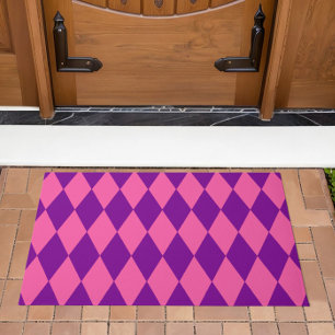Pink and Purple Harlequin Checkered Design Doormat