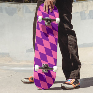 Pink and Purple Harlequin Checkered Design Skateboard