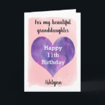 Pink and Purple Heart 11th Birthday Granddaughter Card<br><div class="desc">A personalised watercolor 11th birthday card for granddaughter that features a purple watercolor heart against a pink watercolor, which you can personalise underneath with her name. The inside card message reads a heartfelt birthday message, which can be personalised if wanted. The back features the same watercolor heart against the pink...</div>