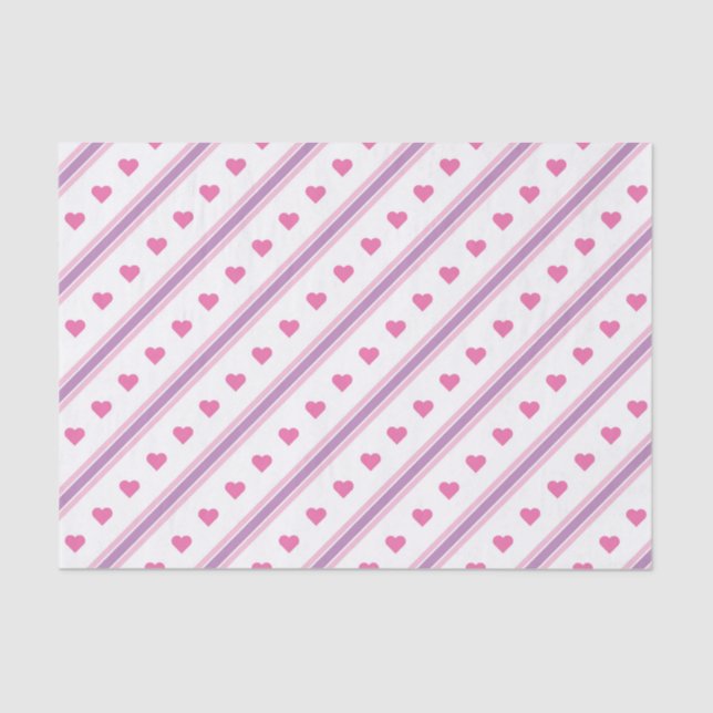 Pink and Purple Hearts and Stripes Pattern Tissue Paper (Front)