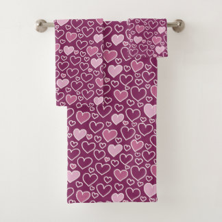 Pink and Purple Hearts Bath Towel Set