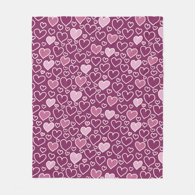 Pink and Purple Hearts Fleece Blanket (Front)