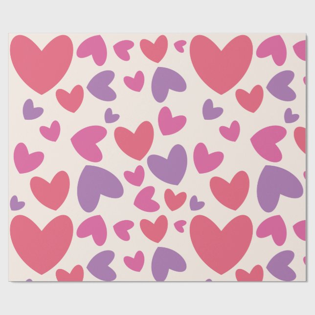 Pink and Purple hearts Valentine Birthday Wrapping Paper (Flat)