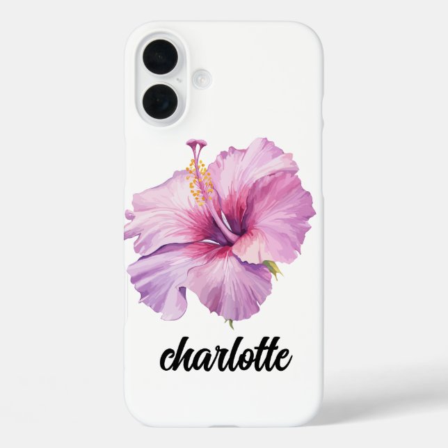 pink and purple hibiscus flower phone case (Back)
