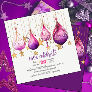 Pink and Purple Holidays   Let's Celebrate Pary Invitation