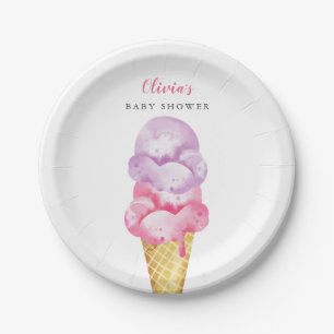 Pink and Purple Ice Cream Baby Shower Paper Plate
