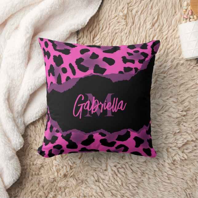 Pink and Purple Leopard Print Cushion (Blanket)