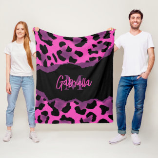 Pink and Purple Leopard Print Fleece Blanket