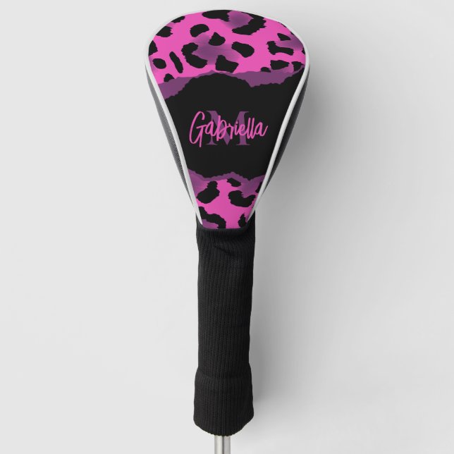 Pink and Purple Leopard Print Golf Head Cover (Front)