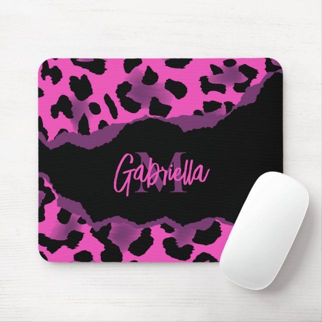 Pink and Purple Leopard Print Mouse Mat (With Mouse)