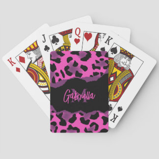 Pink and Purple Leopard Print Playing Cards
