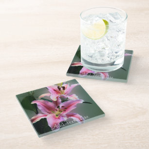 Pink and Purple Lily Flowers Glass Coaster